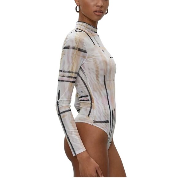 Aritzia Babaton Parlay Bodysuit Mockneck Sheer snap Closure Size XS - Picture 4 of 8